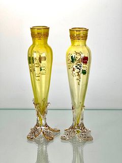 Pair of Moser Enameled Bud Vases