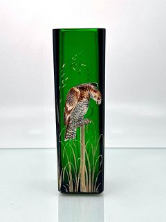 Moser Vase with Sculpted Enamel Hawk