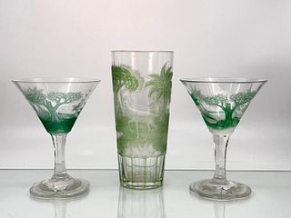 Three Moser Bohemian Style Engraved Glasses