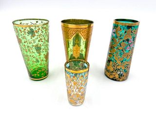 Four Moser Type Enameled Glass Vases