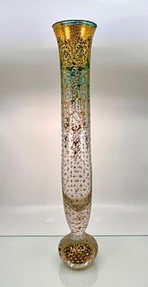 Moser Tall Enameled Glass Paperweight Vase
