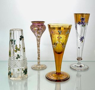 Four Moser Style or Bohemian Vases