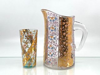 Moser Enameled Glass Pitcher and Tumbler
