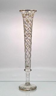 Moser or Bohemian Enameled Faceted Glass Vase