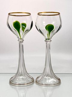 Pair of Moser or Bohemian Inlaid Glass Wines