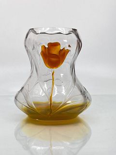 Moser Marquetry Inset Opalescent Engraved Glass Vase