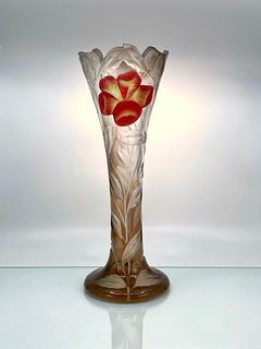 Moser Marquetry Inset Engraved Glass Vase