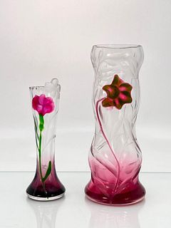 Two Moser Art Nouveau Marquetry Vases