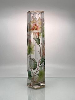 Moser Engraved and Enameled Glass Vase