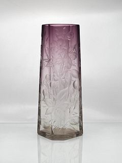 Moser Engraved Glass Vase, Raspberry and Thistle