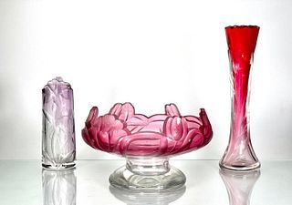 Three Moser Engraved Vases