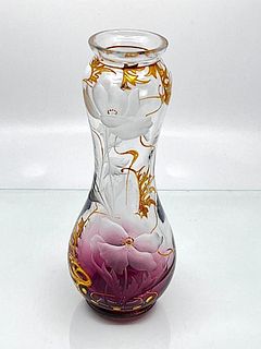 Moser or Harrach Engraved Art Nouveau Glass Vase