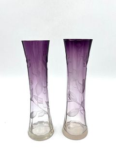 Two Moser Engraved Glass Vases
