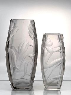 Two Moser Engraved Glass Vases