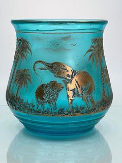 Moser Acid Etched Animor Vase, Elephants 