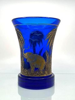 Moser Acid Etched Animor Vase, Elephants