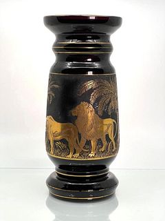 Moser Acid Etched Animor Vase, Lions