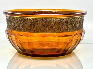 Moser Amber Bowl with Acid Etched Decoration