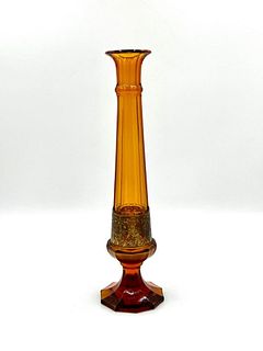 Moser Amber Tall Vase with Acid Etched Decoration