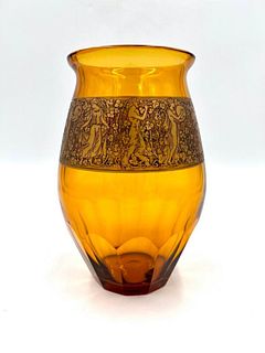 Moser Acid Etched Amber Vase