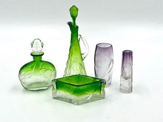 Five Moser Engraved Glass Pieces