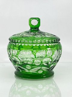 Stevens and Williams Cut Glass Covered Jar