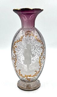 Large Mary Gregory Style Victorian Glass Vase