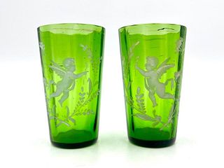 A Pair of Moser Mary Gregory Style Tumblers