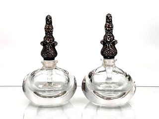 Pair of Crystal Perfume Bottles with Gorham Silver Stoppers