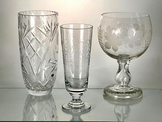 Three Assorted Pieces of Engraved Glass