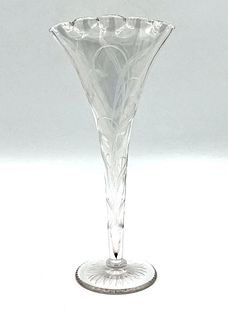Tall Engraved Glass Vase