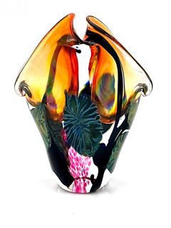 David Lotton Double Mouth Art Glass Vase