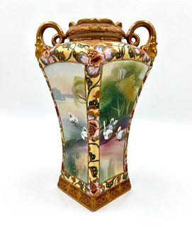 Nippon Hand Painted Swan Vase