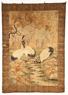 Antique Chinese Silk Embroidered Tapestry: 52" x 73" (132 x 186 cm)