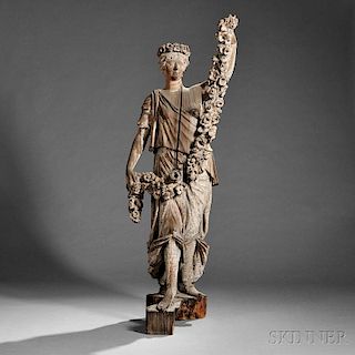 Gray-painted Carved Pine Figure of "Summer,"