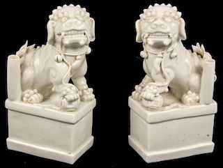 Pair of Antique Chinese Blanc de Chin Foo Dogs