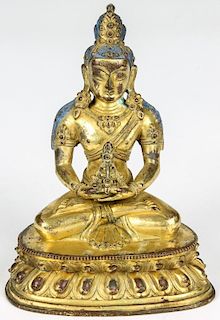 Antique Gilded Bronze Sino-Tibetan Buddha