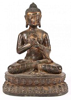 Large Antique Chinese Bronze Seated Buddha