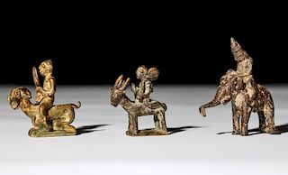 3 Bronze Figures on Animals, Burma, 19th C.