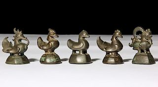 5 Mixed Burmese Bronze Opium Weights, 1800-1900