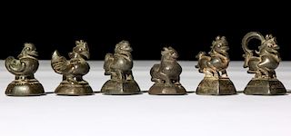 6 Mixed Burmese Bronze Opium Weights, 1800-1900