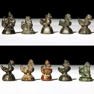 10 Mixed Burmese Bronze Opium Weights, 1800-1900