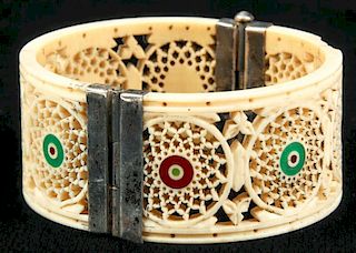 Antique Ivory Filigree Carved Bracelet