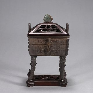 A taotie patterned double-eared copper incense burner