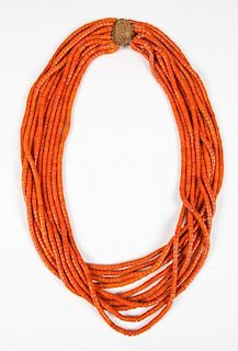 Konyak Naga Orange Large Tile Glass Bead Necklace