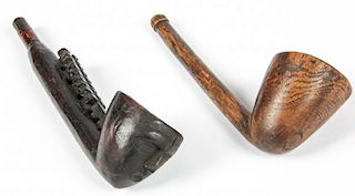 2 Naga Wood Pipes in Figurative and Plain Styles