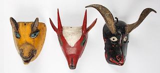 3 Vintage Mexican Devil/Animal Dance Masks