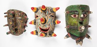 3 Vintage Mexican Caiman Masks, Michoacan/Hidalgo