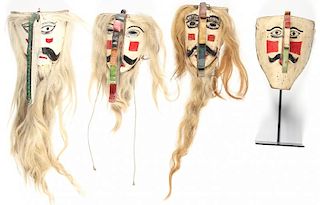 4 Vintage Mexican Conquistador Masks, Veracruz