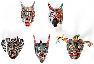 5 Vintage Mexican Diablo Masks: Guerrero/Veracruz